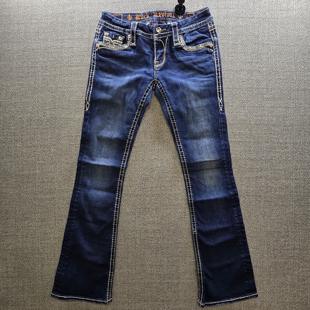 Rock Revival Jeans Womens 27 Dark Wash Sherry Bootcut Embroidered Denim Bling
